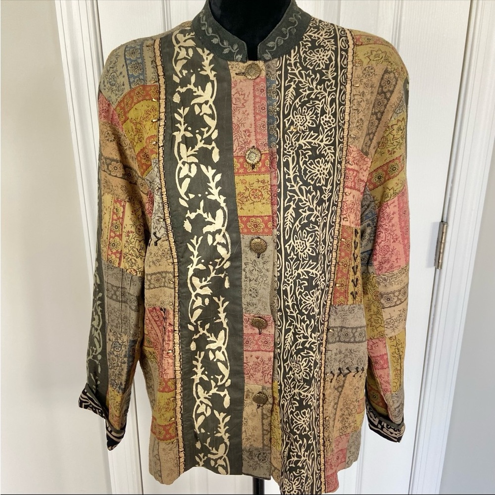 Vintage Coldwater Creek Art-to-Wear Silk Blend Boho Patchwork Blazer Jacket